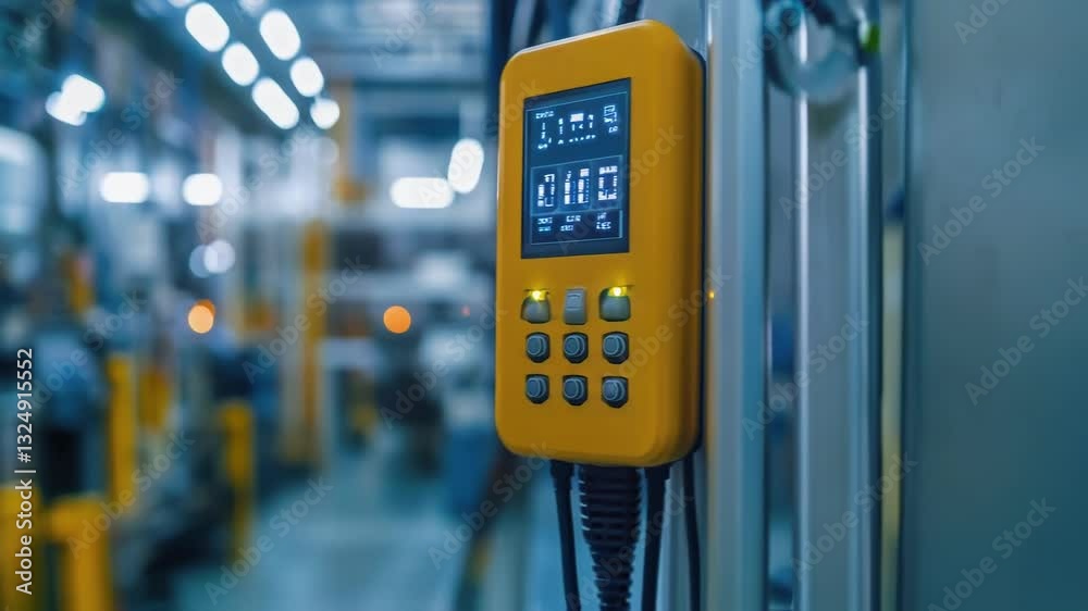 Poster monitoring production lines in a modern factory, a programmable logic controller - plc - automates e