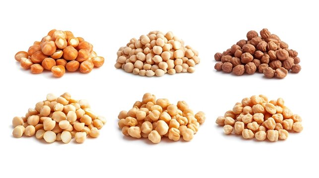 Collection of different piles of raw legumes
