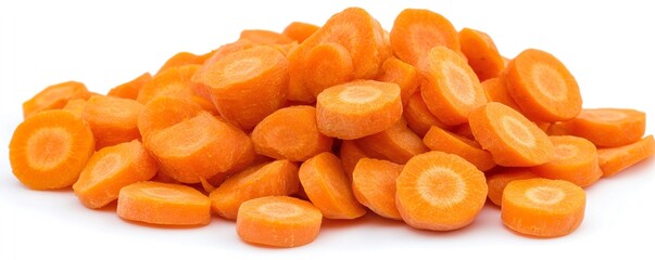 Fototapeta premium Pile of freshly sliced carrots, vibrant orange, healthy and delicious. Perfect for cooking or snacking!