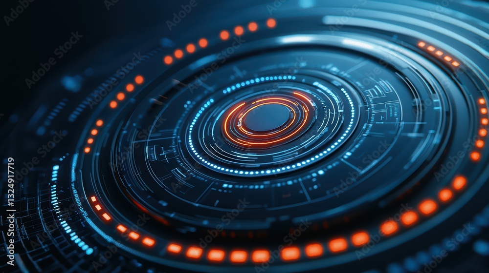 Poster abstract illustration of ai-driven financial audit concept with digital circular patterns