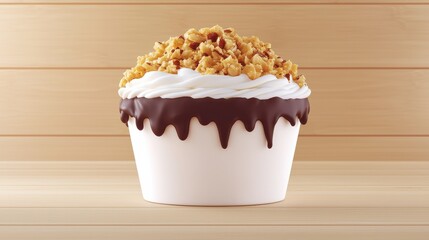Deliciously decorated cupcake with chocolate and caramel toppings.