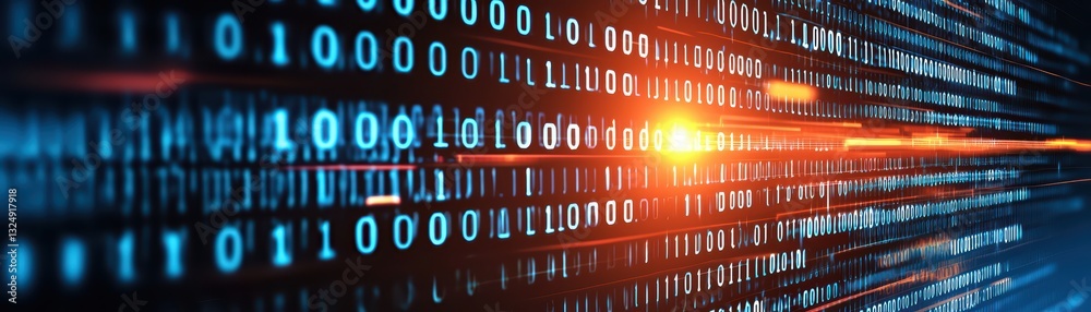 Aufkleber abstract digital concept of data processing with binary code in blue and orange colors
