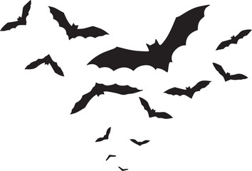 Naklejka premium A Flock Of Bats Soaring Through The Night Sky In A Dramatic, Heart-shaped Formation With Stark Black Silhouettes Against A Isolated on Transparent Background