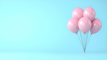 3D Render Of Glossy Pink Balloons With Black Confetti On Light Blue Background With Copy Space For Festive Celebrations