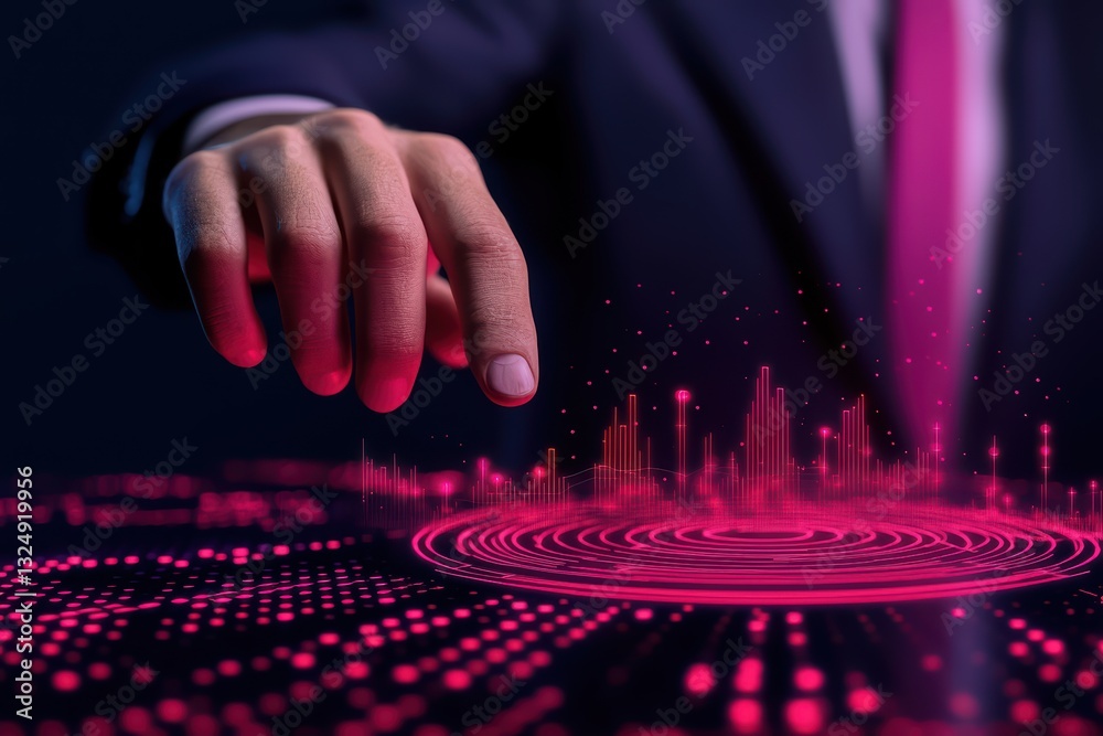 Poster digital tax processing concept with abstract data visualizations and business elements