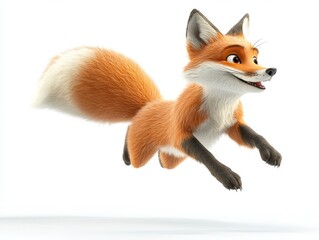 Obraz premium Excited animated fox leaping forward joyfully 