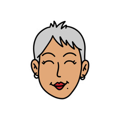 Doodle happy Woman with gray short hair. Vector hand drawn color illustration. International Womens Day