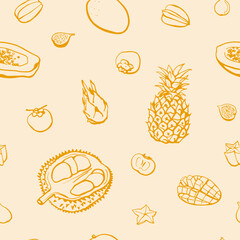 Hand drawn exotic fruits seamless pattern