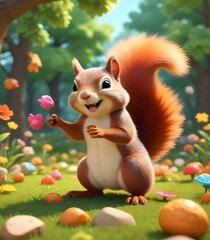 Naklejka premium squirrel on the tree beckground