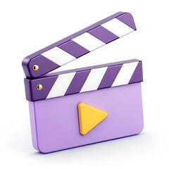 Fototapeta premium A Playful Purple Movie Clapboard Ready For Action, Signaling A New Beginning In The World Of Film With A Vibrant Yellow Play Button