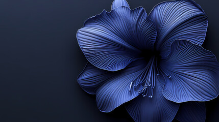 Embossed amaryllis on a dark sapphire base, with intricate petal detailing and shadows for added depth. Sapphire Beam. Illustration