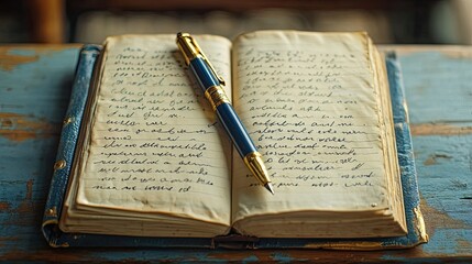 Obraz premium Vintage Diary with Fountain Pen: A Nostalgic Glimpse into the Past