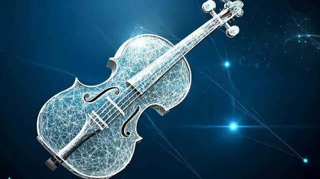 violin musical instrument low poly wireframe digital ai generated video concept
