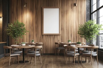 Empty Eatery: 3D Visualization of a Restaurant Promoting Social Distancing with Wooden Furniture and Modern Design