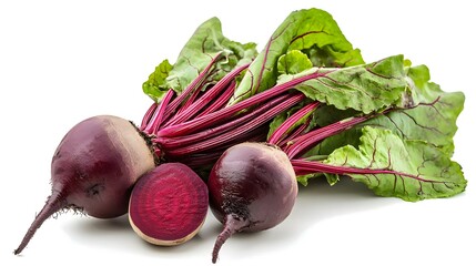 Fresh Beetroot with Greens Isolated on White Background