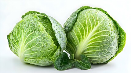 Fototapeta premium Fresh Green Cabbage Heads Isolated on White Background
