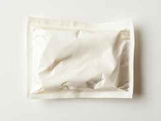 Obraz premium Empty Sachet for Branding. Top View of Clean Wet Wipe on White Background with Design Space for Business Advertising