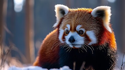 Red Panda in Winter Forest.