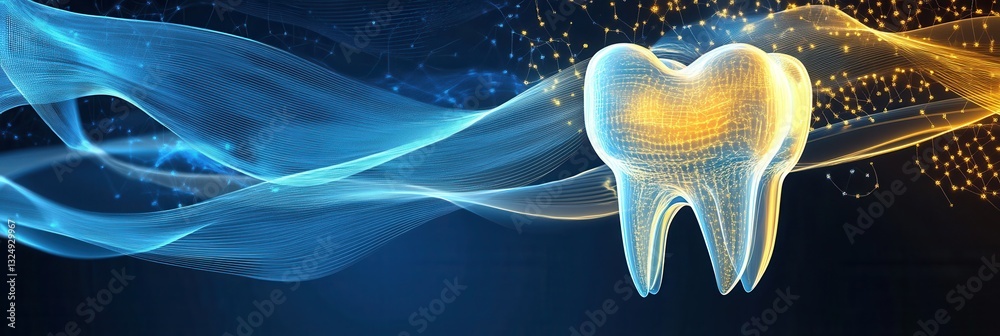 Poster dynamic abstract background featuring glowing golden waves and futuristic light streaks symbolizing 