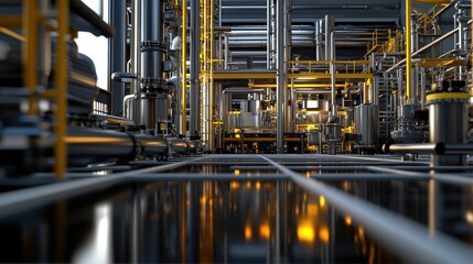 Synthetic chemical production facility with precision automated mixing tanks.