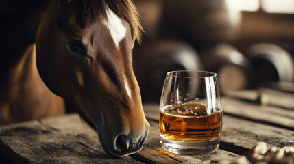 Whiskey label and elements on white. Horse head on alcohol sticker.