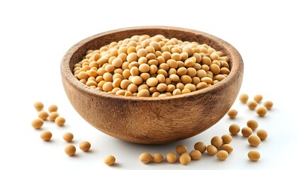Soybeans in Wooden Bowl Isolated on White Background