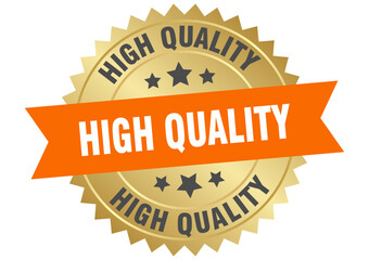 high quality. high quality round orange and gold label isolated on transparent background