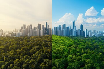 Sustainable City Concept with Metropolis Transitioning from Nature to Urban Life