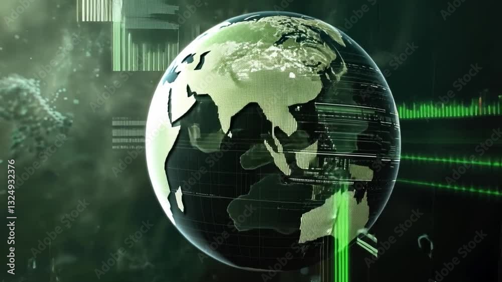 Poster digital globe with green data visualizations and analytics futuristic representation of earth and gl