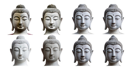 Serene Buddha Sculptures Displayed in a Symmetrical Arrangement, PNG bundle collection, Isolated on Transparent Background