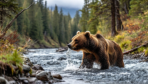 brown bear in the lake