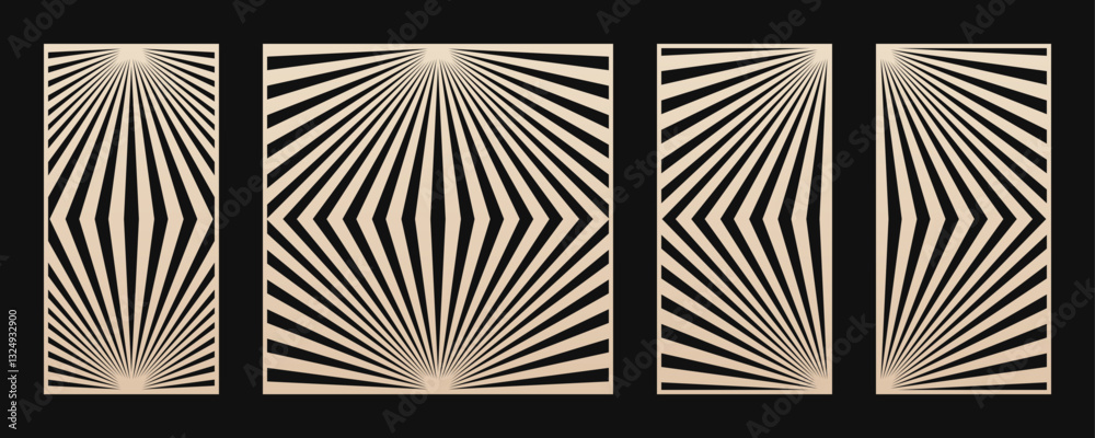Poster vector set of laser cut panels. stencils with abstract geometric pattern, diagonal lines, stripes, o