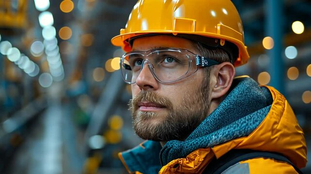 Industriearbeiter mit Schutzhelm in Produktionshalle
