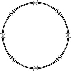 Barbed wire circle frame. Hand drawn vector illustration in sketch