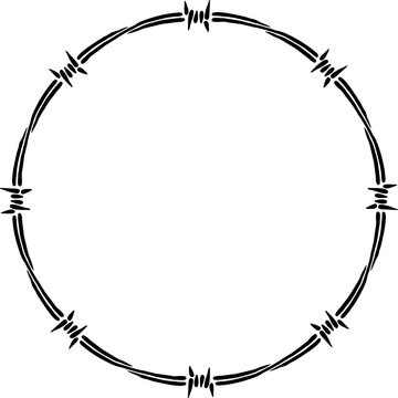 Barbed wire circle frame. Hand drawn vector illustration in sketch