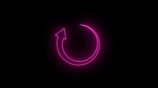 Neon line Refresh button icon animation. circle arrow icon set, reload, rotation on black background in white color. 4k animation.