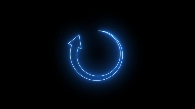 Neon line Refresh button icon animation. circle arrow icon set, reload, rotation on black background in white color. 4k animation.