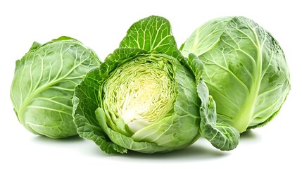 Fresh Green Cabbage Isolated on White Background