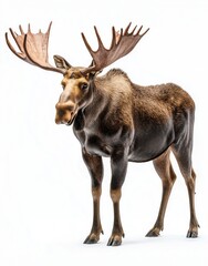 Obraz premium A majestic moose with large antlers standing against a white background.