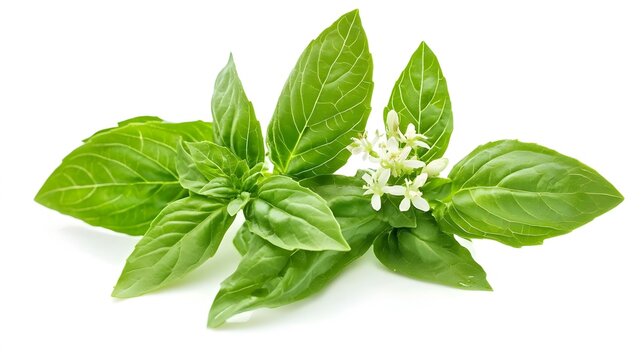 Closeup green fresh basil leaves Ocimum