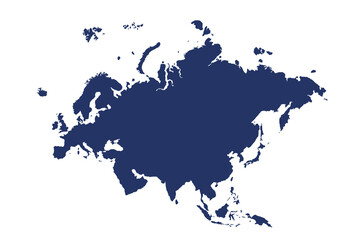 Map of Eurasia, sign silhouette. World Map Globe. Vector Illustration isolated on white background. Europe and Asia continent.
