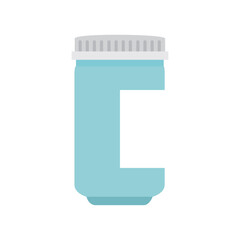 Flat vector illustration of a blue supplement jar with a minimalist label design, commonly used for vitamins, protein, or fitness powders