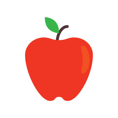 Flat vector illustration of a red apple with a green leaf representing healthy eating, fruit, and natural nutrition