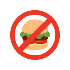 Vector Illustration of a No Fast Food Sign with a Burger Symbol and Prohibition Mark Indicating Unhealthy Eating Ban