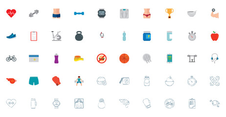 Set of exercise vector icons with a white background