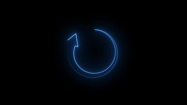 Neon line Refresh button icon animation. circle arrow icon set, reload, rotation on black background in white color. 4k animation.