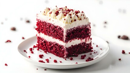 Delicious homemade red velvet cake on white