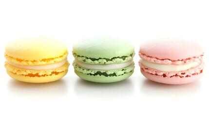 Obraz premium Yellow pink and green macaron cookies isolated