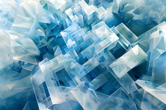 Futuristic Tesseract Design: Multi-Dimensional Geometric Shapes Interlocking in Harmonious Spatial Depth