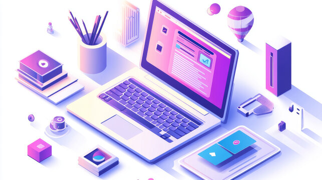Software, web development, programming concept. Abstract Programming language and program code on screen laptop. Laptop and icons company network . Technology process of Software development